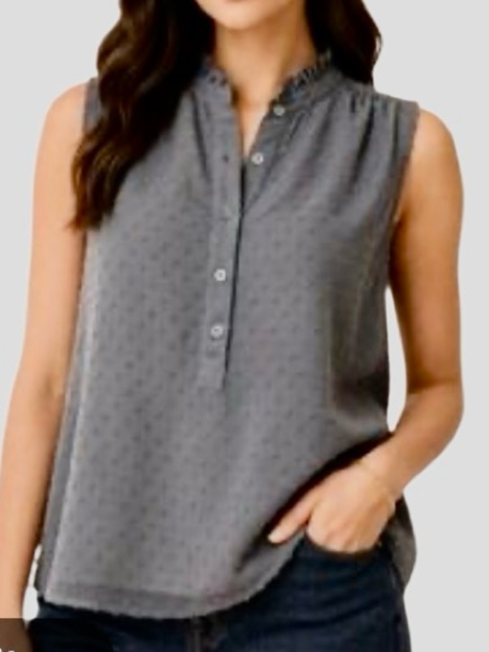 J Crew Swiss Dot Sleeveless Blouse in Grey Women’s 12